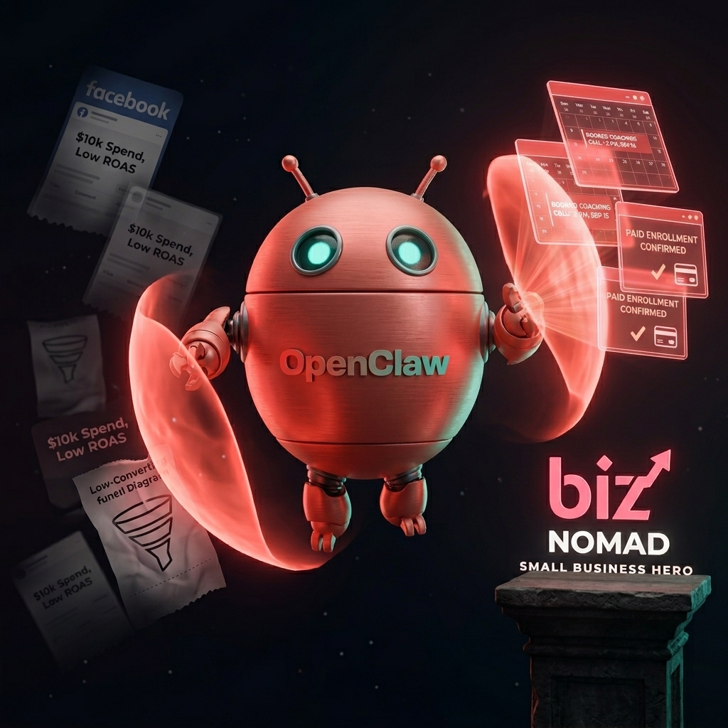 OpenClaw mascot converting wasted coaching ad spend into enrolled clients