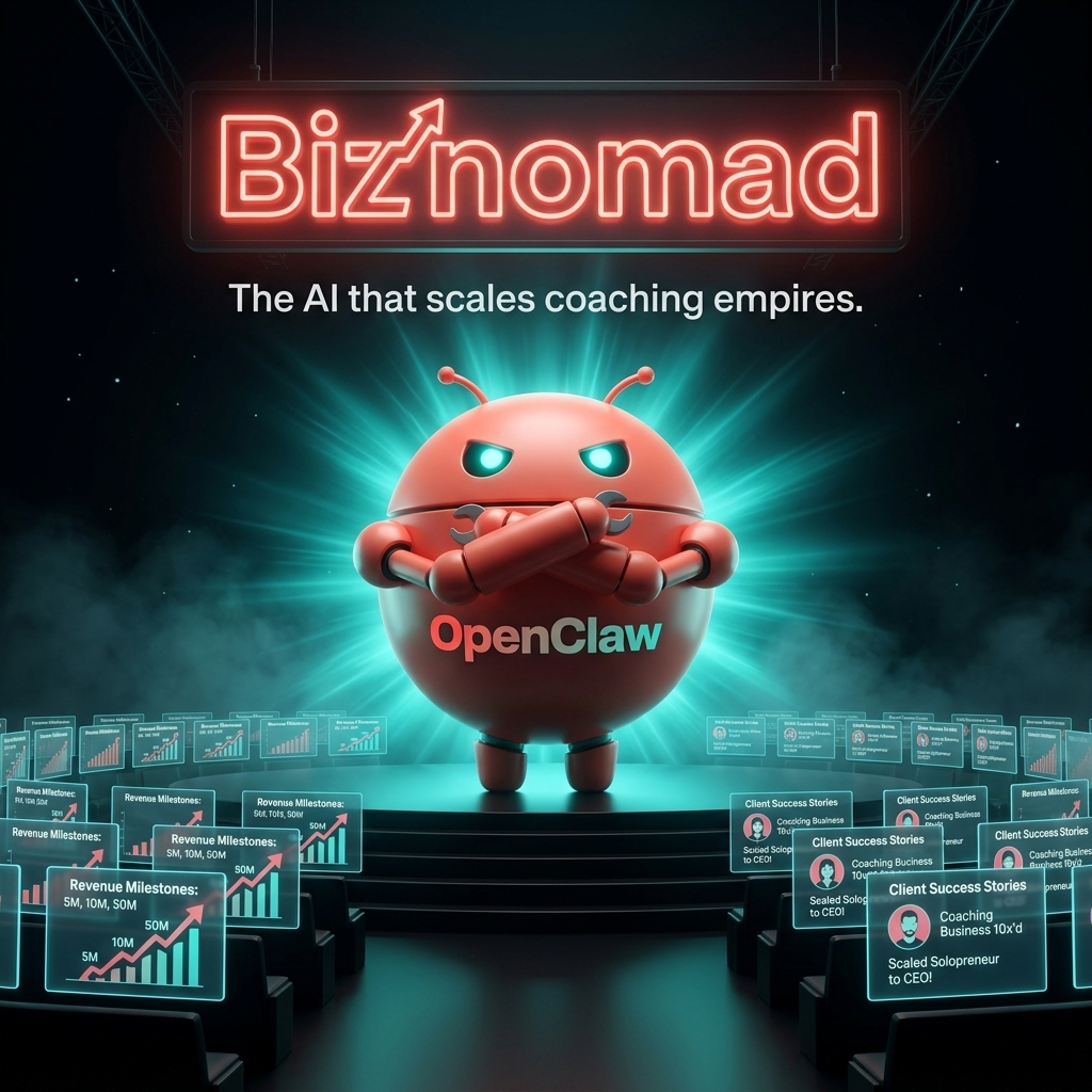 OpenClaw mascot in coaching command center with revenue dashboards trending up